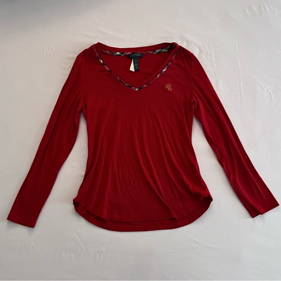 Ralph Lauren Red Long Sleeve PJ Top - Picture 1 of 3